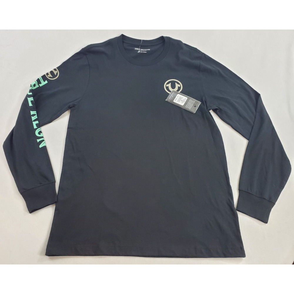 True Religion Mens T-Shirt Flock CWP02 106829 Jet Black Cotton Long Sleeve M